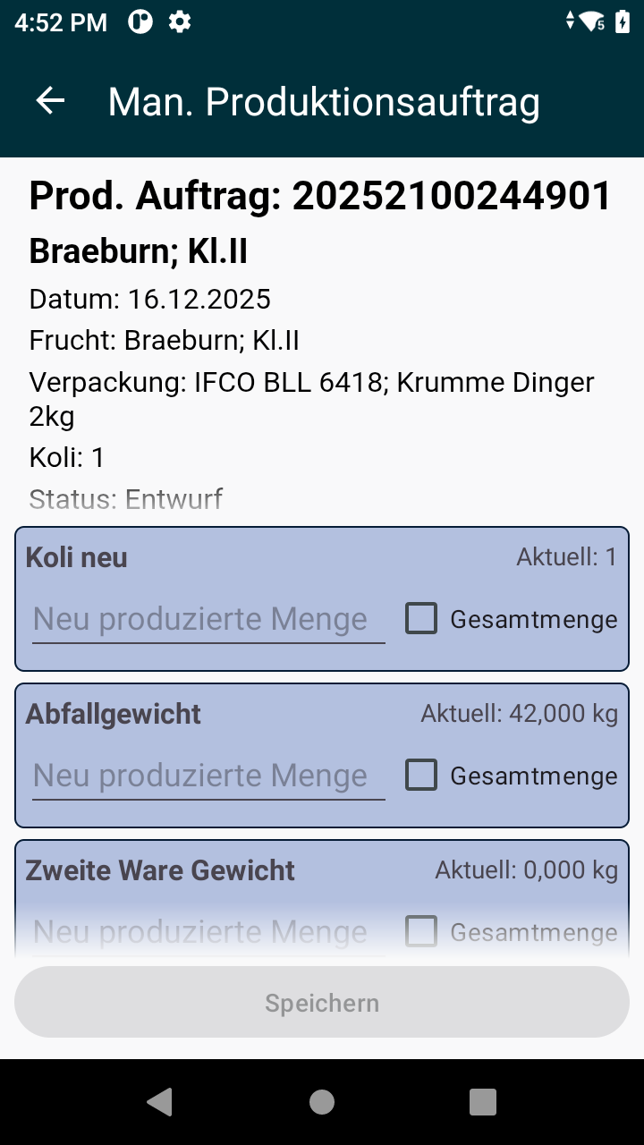 Ansicht Man. Produktionsauftrag
