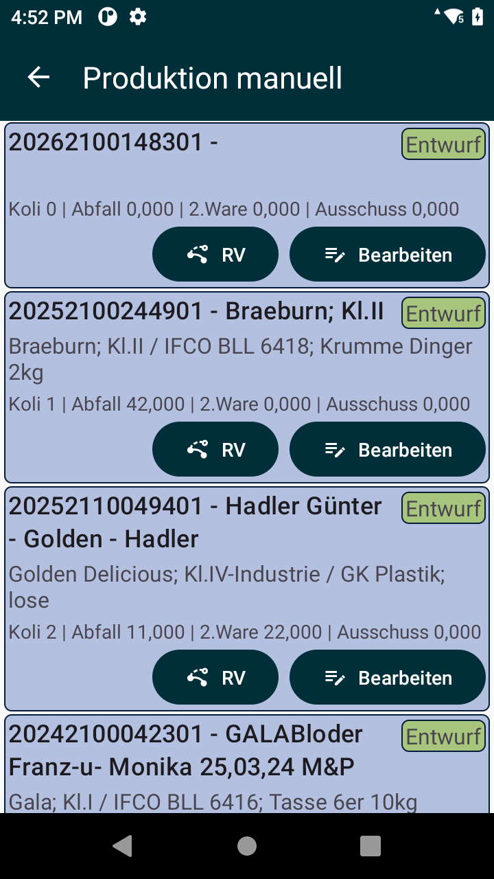 Auftragsliste am Scanner